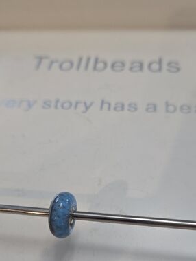Trollbeads Sky Blue Glass  Bead With Gold Glitter Accents